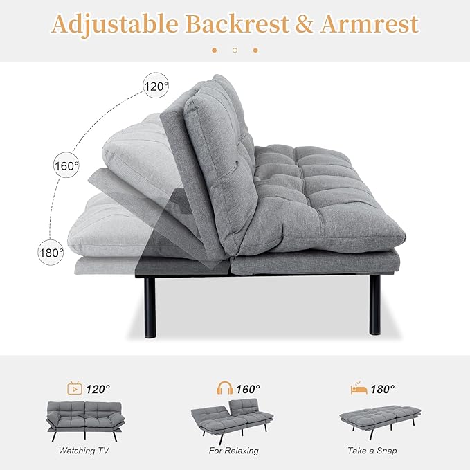 Opoiar Futon Sofa Bed Modern Memory Foam Sleeper Sofa Convertible Couch Adjustable Armrest&ampBackrest Leather Futon for Living SpaceApartmentOffice Sofabed