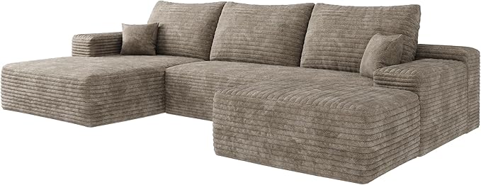 Ball &amp Cast 107 Cloud Sectional Couch with OttomanModern Upholstered Boneless Modular Sofa for Living Room BedroomDeep Seat Compression SofaNo Assembly Required Plush CorduroyRight FacingCam