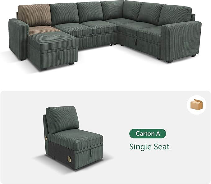 HONBAY Single Seat for Modular Sectional Sofa Customizable Armless Chair for Sectional Sleeper Sofa Velvet Green