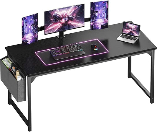 OLIXIS Computer Desk 63 Inch Home Office Desks for Small Spaces Gaming Writing Study Work Table with Storage Bag for Bedroom Black