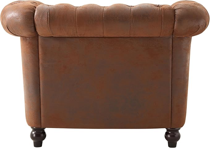 Mid-Century Modern Club Chair with Scrolled Arms Tufted Upholstered Rolled Armchair with Nailhead Trim and Solid Wood Legs for Home Bedroom Reading Room (Dark Brown87)