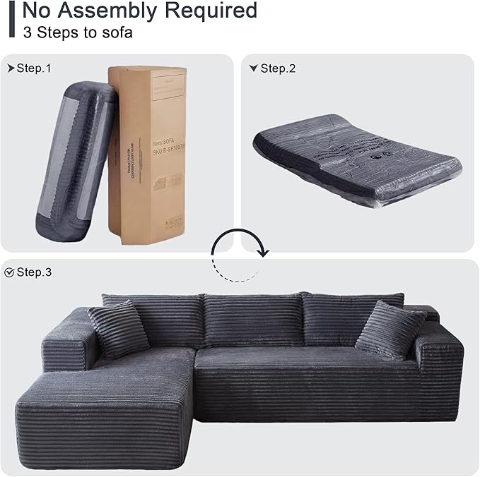 104 Sectional Couches for Living Room Modular Sectional Sofa with Deep Seat L-Shape Couch with Chaise Cloud Couch for Living Room Bedroom No Assembly Required (Flannel Left)