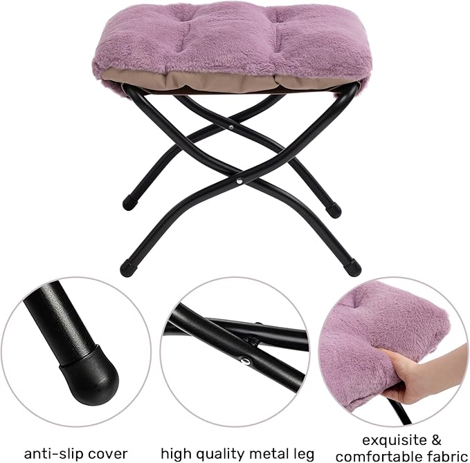 HollyHOME Lazy Chair with Foldable Ottoman Accent Comfy Lounge Armchair and Folding Footrest Stool Leisure Sofa Reading Chair and Footstool for Living Room Bedroom DormFaux Fur Purple