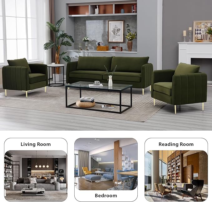 85 Velvet Sofas Couches for Living Room Modern Sofas &amp couches with Ergonomic Design Backrest and Thickened Cushion 3-Seat Sofa Load Capacity 800 LBS (Green Loveseat Sofa)