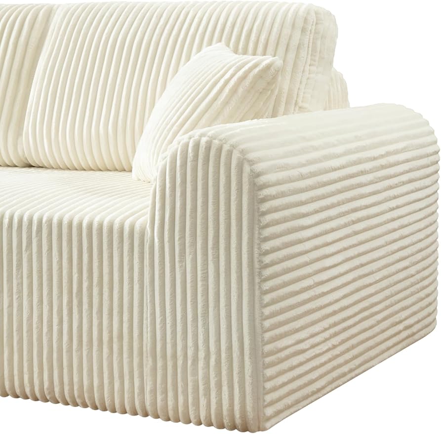 109-Inch L-Shaped Left Facing Boneless Corner Sofa 2 PCS Modular Sectional Cloud Sofa Couch with Chaise Lounge and Toss Pillow Corduroy Boneless L-Shaped Couches
