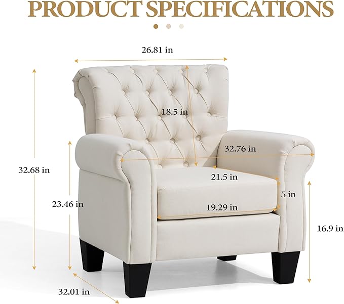 Soft Accent Chair Reading Arm Chair Fabric Living Room Chairs for Bedroom Home Office Single Sofa (Beige)