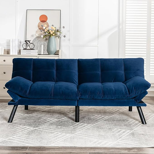 KINFFICT Convertible Futon Sofa Couch Bed Modern Memory Foam Sleeper Loveseat Sofa with Adjustable Armrests &amp Backrests Comfy Love Seat for Living Room Bedroom Office Apartment Small Space