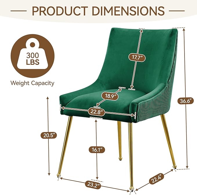 Velvet Dining Chairs Set of 6 Gold LegsUpholstered Velvet Accent Chairs Pleated Back Design &amp Gold Pull Handle Mid Century Modern Chairs for Dining/Kitchen/Living RoomGreen