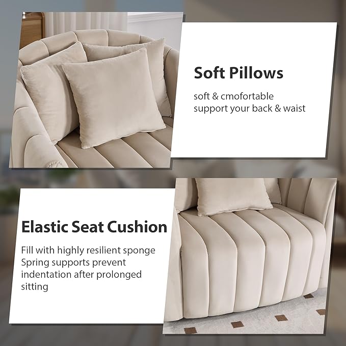 Chifee &amp Vingol 40.35 W Swivel Accent Barrel Chair 2PCS Velvet Round Barrel Chair with 3 Pillows 360 Degree Swivel Armchair for Living Room Bedroom Beige
