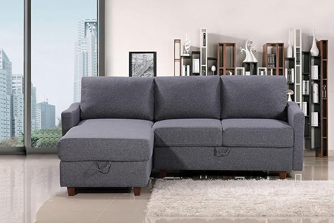 Sectional Sofa with Storage – Modern Upholstered Living Room Couch Reversible Chaise for Home Apartment Office 81.9” L Dark Grey