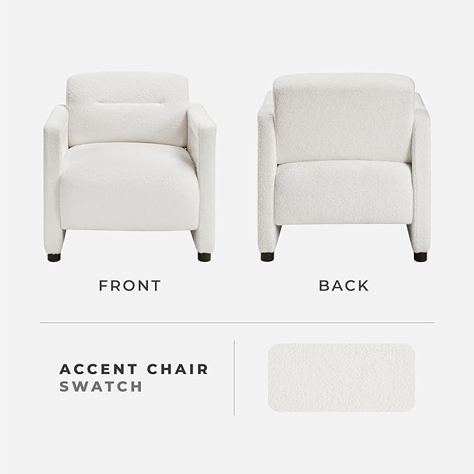 Lexicon 30 W Modern Accent Chair Boucle Fabric Upholstered Living Room Chair with Wrapped Square Armrests for Living Room/Bedroom Beige