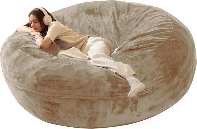 Bean Bag Chair for Adults6FT Oversize Floor Bean Bags Offers Ample Space for AdultsMemory Foam Giant Bean BagsLounger Versatile Design Suits Any RoomMovie NightsReading (Apricot 6FT)