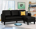 Faux Leather Sectional Couch L Shaped Sofa with 3 Seater Couch and Reversible Chaise Convertible PU Leather Comfy Couches for Living Room (Black)