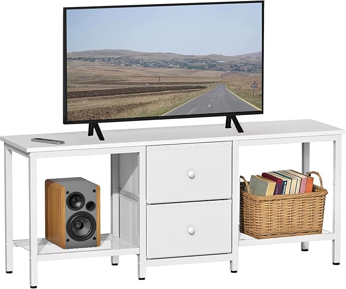 TV Stand Suitable for TVs up to 55 Inches Entertainment Center with Storage Drawers and Shelves Media Console Table for Living Room and Bedroom (White)