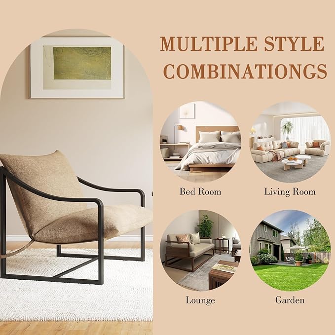 Sling Accent Chair Set of 2 Modern Comfy Chair with Soft Cushion Metal Frame Armchair with Foam Cushion Aidan Accent Chairs for Bedroom Living Room Easy Assembly
