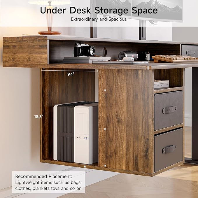 ONBRILL Standing Desk with Drawers 63x24 Inch Electric Stand Up Desk with 3 Drawers and Open Storage Shelf Adjustable Height 28-46 Inches for Home and Computer Workstation Walnut