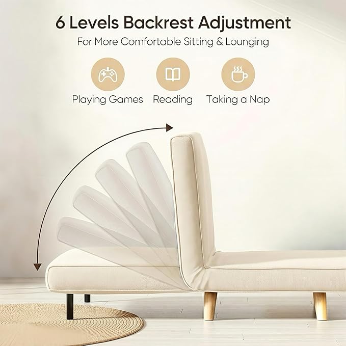 Ahomly 3 in 1 Convertible Sleeper Chair Sofa Chair for Adults with 6 Angle Adjustable Backrest Single Sleeper for Living Room/Apartment/Office Beige