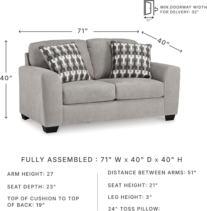 Signature Design by Ashley Avenal Park Casual Loveseat with 2 Toss Pillows Light Gray
