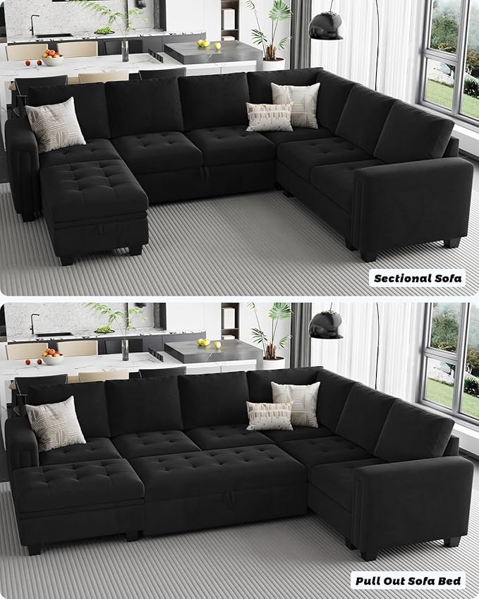Belffin Pull Out Sofa Bed Module Part for Modular Sectional Sleeper Sofa Armless Loveseat with Pull Out Bed for Sectional Couch Black