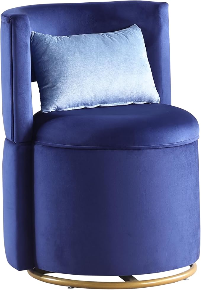 Generic 360° Swivel Accent Chair with Storage Function Velvet Curved Chair with Gold Metal Base for Living Room Nursery Bedroom Blue