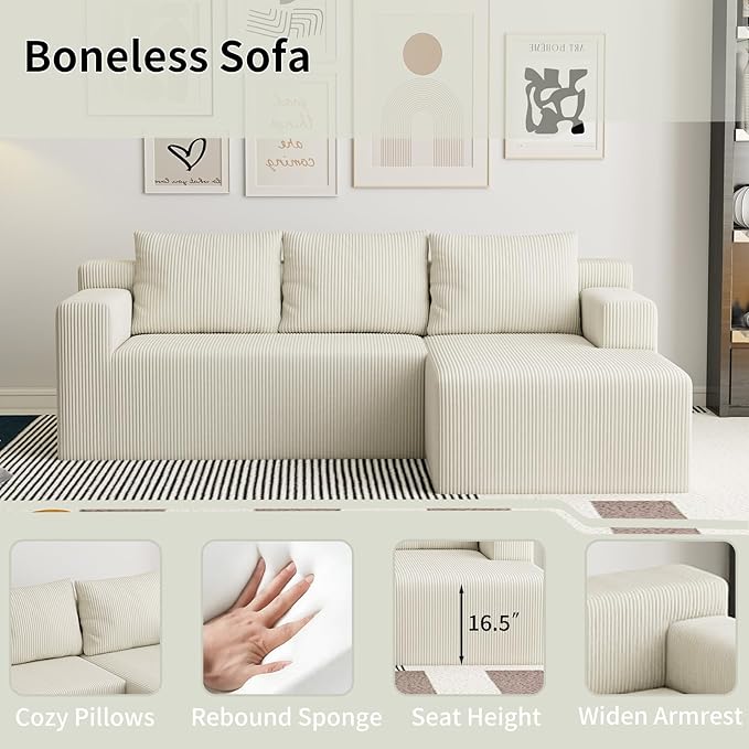 87 Modular Sectional Sofa Cloud Sectional Couch with Deep Seat Modern Modular L-Shape Sofa with Chaise Cozy Boneless Couches for Living Room Small Spaces No Assembly Required