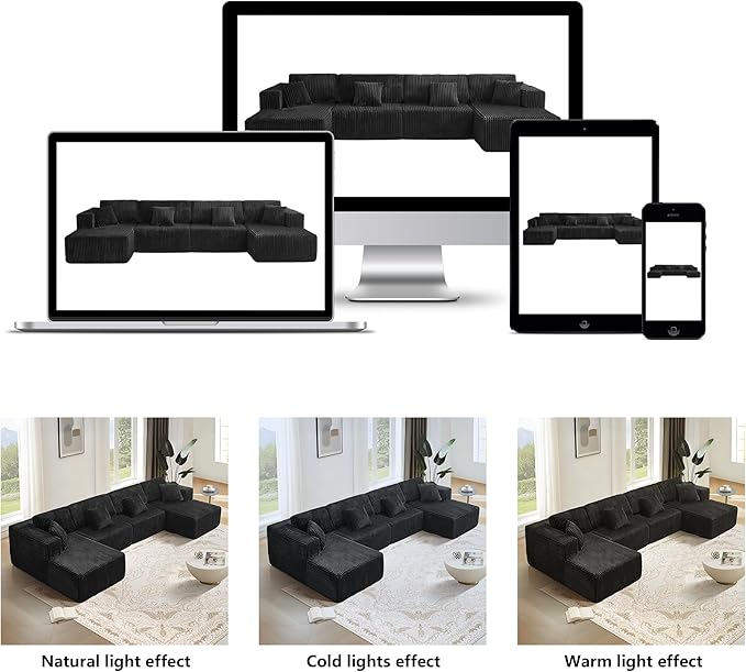 Oversized Modular Sectional Sofa Couch143.3 U Shaped Sofa Flannel Convertible Deep Seat 6 Seater Cloud Sofa for Large Living RoomTool-Free AssemblyBlack