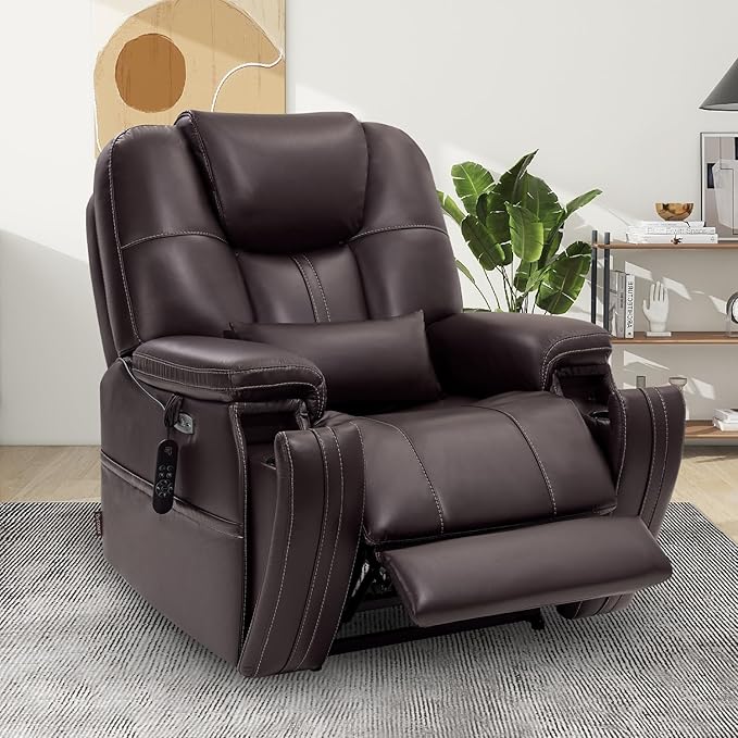 EONIX Triple Motor Lay Flat Power Lift Recliner Chair for Elderly with Adjustable Headrest 400lbs Electirc Lift Chair for Living Room Lumbar Pillow Extended Footrest Dark Brown