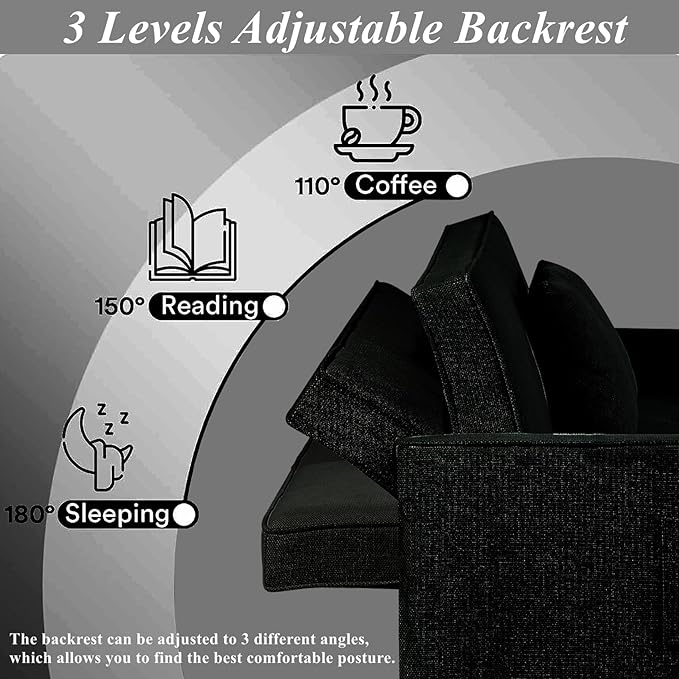 King Size Pull Out Sofa Bed 4-in-1 Convertible Sofa Bed Couch Chenille 3 Seaters Sofa Sleeper with Dual Pull Out Bed &amp Adjustable Backrest for Living Room Black