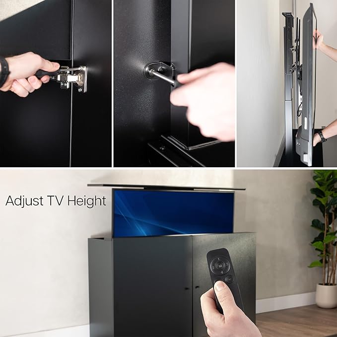 VIVO Black TV Cabinet with Motorized Vertical Lift Television Stand Holds 32 to 55 inch TVs up to 44 lbs CASE-KIT-EUP1B