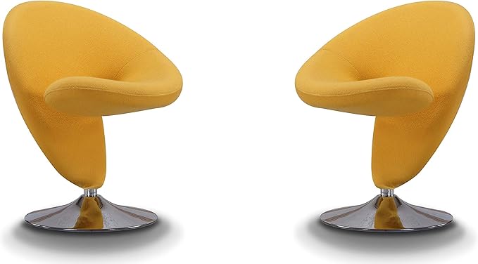 Manhattan Comfort Curl Swivel Accent Chair with 360° Turn Fully Assembled Upholstered in Wool Blend Modern Ergonomic Design with Polished Chrome Base Living Room &amp Office Set of 1 Yellow