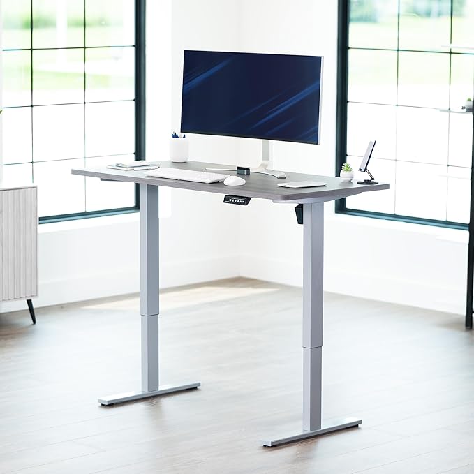 VIVO Electric 55 x 28 in Standing Desk Memory Height Adjustment 1B Series Holds 220 lbs One-Piece Dark Gray Top Gray Frame DESK-KIT-1G55G