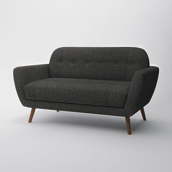 Artdeco Home Oakland loveseat Sofa – mid-Century Modern Style Soft Fabric Upholstery Design for Small Spaces Living Room and Apartment Easy Assembly (Polyester Charcoal)