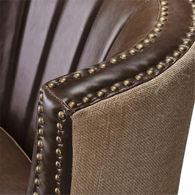 Tommy Hilfiger Dorset Leather Club Chair Brass Nailhead Accent Trim High Back Reading Armchair Traditional Living Room Furniture Chesterfield Brown