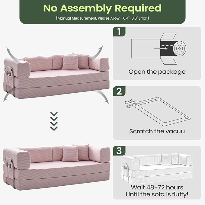 Multi-functionalcorduroy Sofa Bed Crafted from Corduroy Fabric is Ideal for Apartments and Living Rooms. Sleeper Sofa Couch Folding futon or Foldable Floor Convertible Floor Studio | Multi-functiona