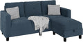 JAMFLY Convertible Sectional Couches for Living Room L-Shaped Couch 3 Seat Sectional Sofa Set with Polyester Fabric and Movable Ottoman Small Couch for Apartments Office(Blue)