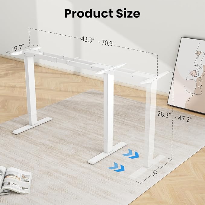 Dual Motor Electric Standing Desk Frame- Heavy Duty Height Adjustable Desk Legs Sit to Stand Up Desk Base 4 Memory Settings Controller for Adjustable Desktop Sizes Over 300 lbs Load Capacity