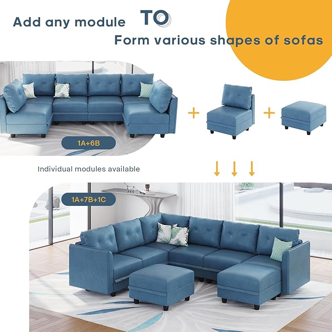 LLappuil Modular Sectional Sofa Convertible U Shaped Couch with Storage Faux Leather Fabric Waterproof Sectional Couch for Living Room 86.2 Width 5 Seat Modular Sofa Navy Blue
