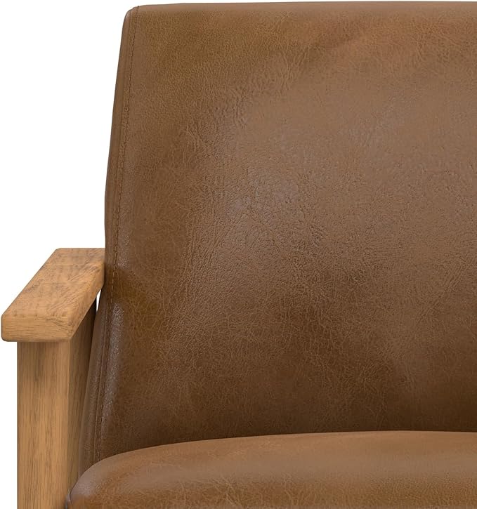 SIMPLIHOME Paloma Accent Chair - 22 inch Wide Upholstered Genuine Leather Contemporary Arm Chair with Solid Wood Frame in Caramel Brown for Living Room or Bedroom Seating Fully Assembled