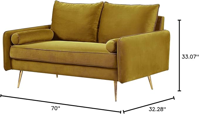 Kent Modern Loveseat European Style Velvet Living Room Furniture with Tapered Legs Vintage Flair and Sleek Design Greenish Yellow