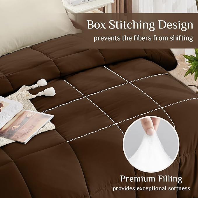 JOLLYVOGUE King Comforter Set Ultra-Soft Bed in a Bag King Size 7 Pieces Oeko-TEX Certified Bedding Set with Down Alternative Comforter Sheets Pillowcases &amp Shams Brown &amp Beige