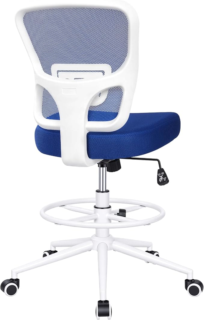 Armless Drafting Chair Tall Office Chair for Standing Desk - Adjustable Height Mesh Ergonomic Stool with Foot Ring Rolling Counter Height Computer Chair for Small Spaces &amp Home Office