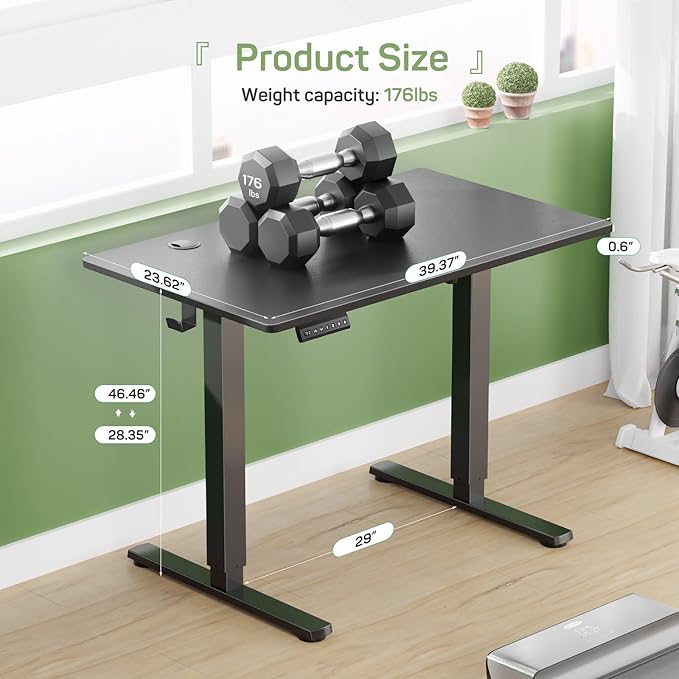 Electric Height Adjustable Standing Desk 40x24 Inches Ergonomic Sit-to-Stand Rising Computer Table for Home Office
