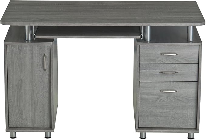 47.5'' Computer Desk with File Cabinet and Drawers Storage Cabinet with Removable Shelf and Ventilation for CPU Home Office Desk or Computer Workstation with Keyboard Tray Grey