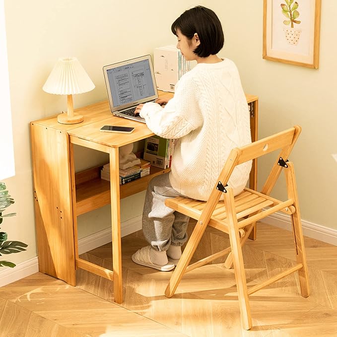 Folding Computer Desk Natural Bamboo Desk Portable Desk Study Student Writing Desk Small Home Office Desk(31 Inch Natural)