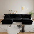 120 Inch 3-Seater Oversized Sectional Sofa with 2 Ottomans - Wide Deep Seat Removable Washable Corduroy Fabric for Living RoomBlack