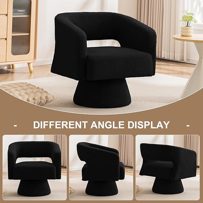 ClinQ Swivel Barrel Accent Chair Oversized Teddy Upholstered Round Swivel Chairs Set of 3 Modern Luxury 360° Living Room Vanity Chair for Bedroom Office&ampLiving Room Black