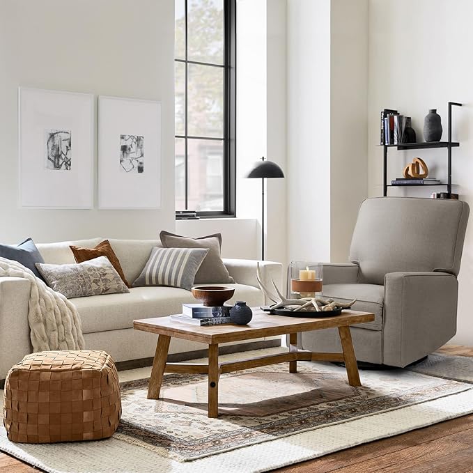 Harkawon Swivel Rocker Recliner Chair Glider Rocker Recliner Rocking Chair Nursery Fabric Chair with High Back Deep Seat for Living Room Bedroom (Brownish Grey-tan)