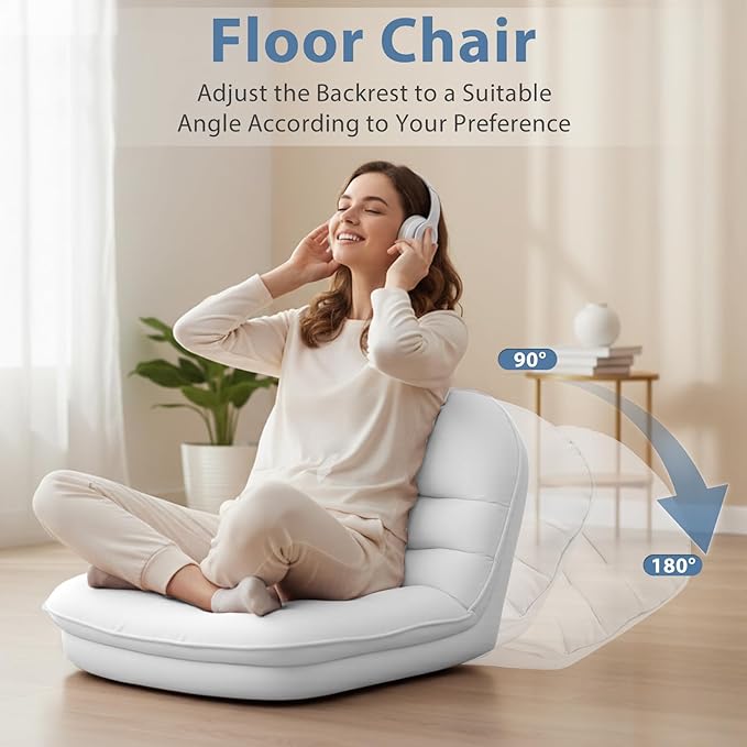 DUMOS Comfy Saucer ChairPU Leather Foldable Chairs for Bedroom Dorm &amp Gaming Fashion Floor Chair with Back Support for Small Spaces New White
