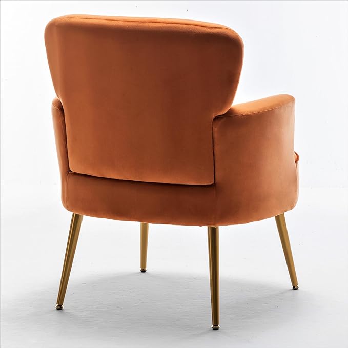 Trendy Velvet Accent Chair with Gold Metal Legs Upholstered Armchair for Small to Mid-Size Spaces Modern Living Room Bedroom Vanity Desk and Entryway Red Orange