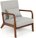 Giantex Modern Accent Chair with Pillow - Comfy Upholstered Lounge Armchair with Anti-Slip Felt Pads Wooden Frame Soft Padded Arm Chairs for Living Room Bedroom Study Grey